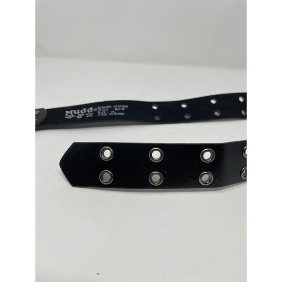 Mudd - Women's Black Leather XL Double Grommet Belt Goth Punk - Picture 10 of 10